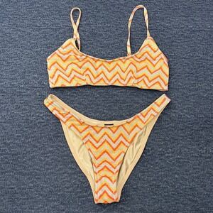 Triangl Orange Silver Glitter Chevron Zigzag Bikini Set Medium Scoop Neck